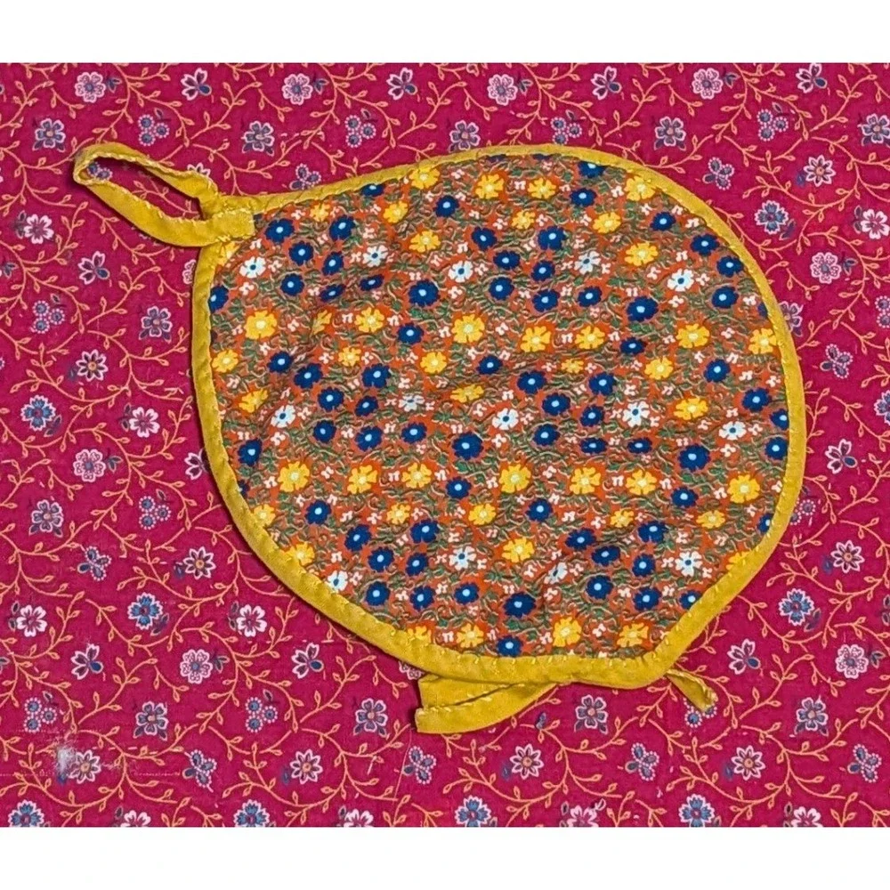 Vintage 50's Handmade Sunbonnet Girl Potholder Embroidered Floral Kitsch Hot Pad